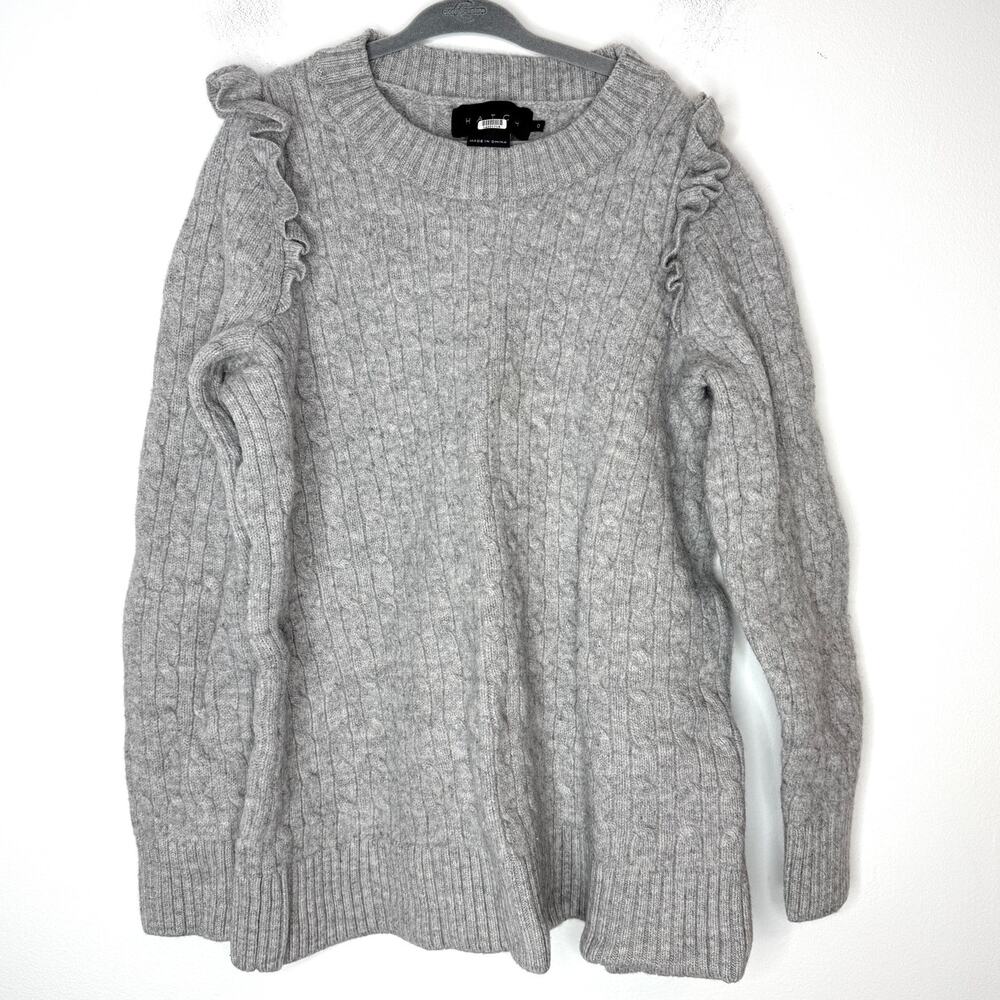 HATCH Merino Wool Ruffle Audrey Maternity SHRUNKEN Sweater In Gray Size XS